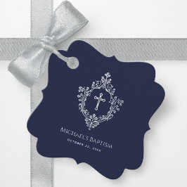 Etiquetas Para Recuerdos Crest de Bautismo Azul Marino Cruz de Plata Falsa 