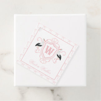 Etiquetas Para Recuerdos Crest Monograma Arco Cigüeña Rosa Acuarela