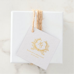 Etiquetas Para Recuerdos Crest Monograma Dorado Romántico para Boda