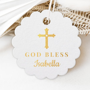 Etiquetas Para Recuerdos Cruz de Oro Dios bendiga a bebé bautismo religioso