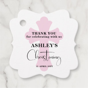 Etiquetas Para Recuerdos Cruz rosa Christening Gracias Fancy Square