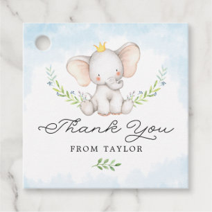 Etiquetas Para Recuerdos Cuidada azul acuarela bebé elefante Gracias