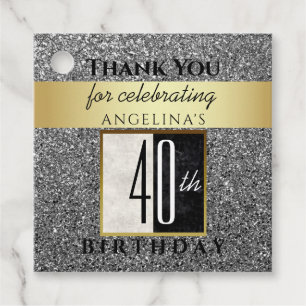 Etiquetas Para Recuerdos Cumpleaños 40 Gracias Brillante de Plata