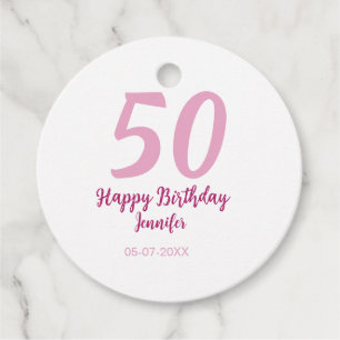 Etiquetas Para Recuerdos cumpleaños 50 nombre fecha año rosa rojo negrita