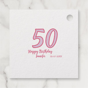 Etiquetas Para Recuerdos cumpleaños 50 rosa morado negrita nombre simple mi