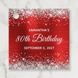Etiquetas Para Recuerdos Cumpleaños 80 Brillante Plata Rojo Foil