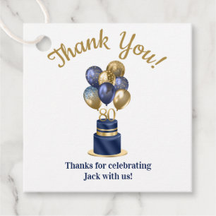 Etiquetas Para Recuerdos Cumpleaños 80 Navy Blue Globo Tarta Agradecimiento