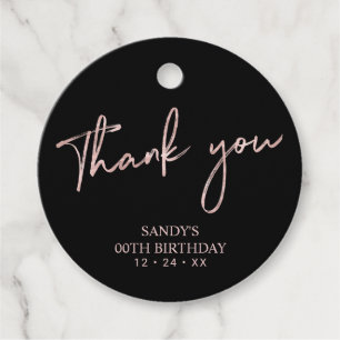 Etiquetas Para Recuerdos Cumpleaños con escritura de pincel en oro rosa Gra