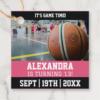 Etiquetas Para Recuerdos Cumpleaños de Entrada de Baloncesto Rosa