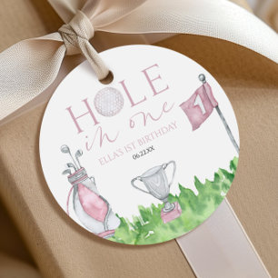 Etiquetas Para Recuerdos Cumpleaños de Golf Hole In One Pink 1