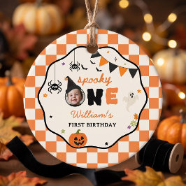 Etiquetas Para Recuerdos Cumpleaños de Halloween de Gingham Spooky One