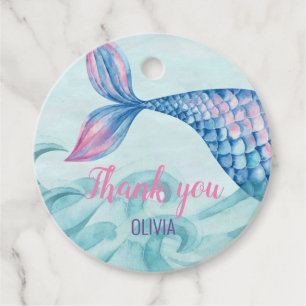 Etiquetas Para Recuerdos Cumpleaños de la Mermaid acuarela Gracias