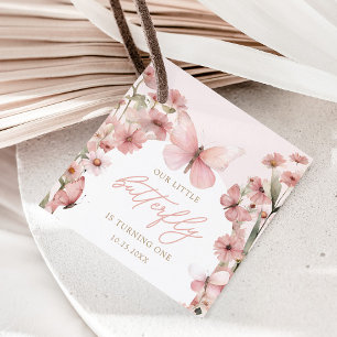 Etiquetas Para Recuerdos Cumpleaños de nuestros Chicas rosados de mariposa