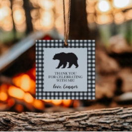 Etiquetas Para Recuerdos Cumpleaños de Wild One Oso Plaid Buffalo Negro