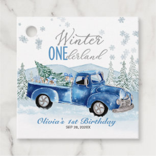 Etiquetas Para Recuerdos Cumpleaños número uno de Camión Azul de Winter One