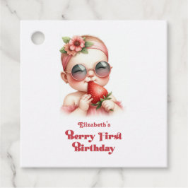 Etiquetas Para Recuerdos Cumpleaños número uno de Pink Gingham y Strawberry