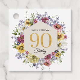 Etiquetas Para Recuerdos Cumpleaños personalizado de 90 años con flores sil