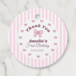 Etiquetas Para Recuerdos Cumpleaños primero con lazo rosa lindo