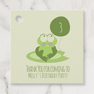 Etiquetas Para Recuerdos Cumpleaños Rana Adorable Globo Verde Gracias 