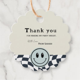 Etiquetas Para Recuerdos cumpleaños retro negro y blanco a cuadros Gracias