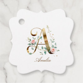 Etiquetas Para Recuerdos Custom Gold Floral Letter A Fancy Favor Tag