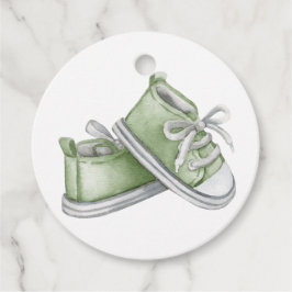 Etiquetas Para Recuerdos Cute acuarela Green Baby Shoes Baby Shower