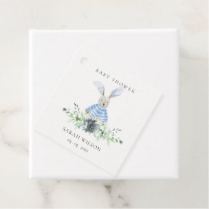 Etiquetas Para Recuerdos Cute Blue Aqua Bunny Garden Foliage Baby Shower