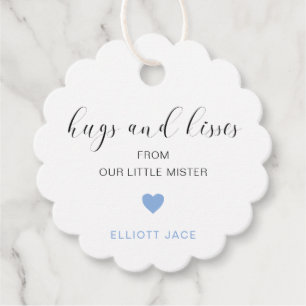 Etiquetas Para Recuerdos Cute Blue Heart Boy abrazos y besos Baby Shower