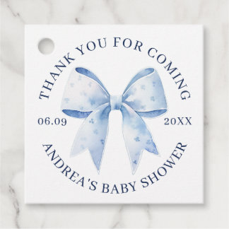 Etiquetas Para Recuerdos Cute Blue Watercolor Bow Baby Shower Agradecimient