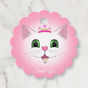 Etiquetas Para Recuerdos Cute cara de gato real sobre rosa Gracias.