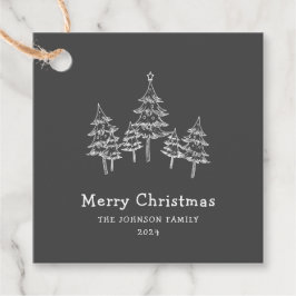 Etiquetas Para Recuerdos Cute Chalk Árboles de Navidad Blanco negro
