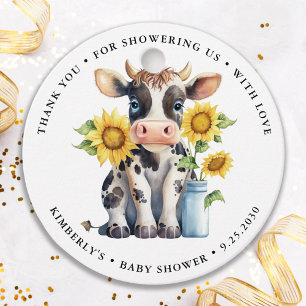 Etiquetas Para Recuerdos Cute Cow Sunflowers Moderno Simple Farm Baby Showe