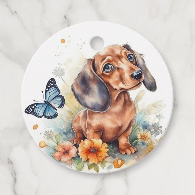 Etiquetas Para Recuerdos Cute Dachshund Puppy Gracias (Anverso)