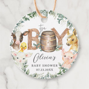 Etiquetas Para Recuerdos Cute Farm Animals Greenery Boy Barn Baby Shower