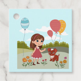 Etiquetas Para Recuerdos Cute Girl with Dog & Balloons 