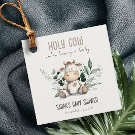 Etiquetas Para Recuerdos Cute Holy Cow Foliage Pastel Neutral Baby Shower