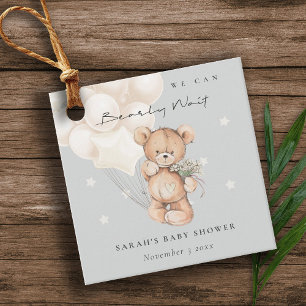 Etiquetas Para Recuerdos Cute Ivory Bearly Wait Bear Balloon Baby Shower