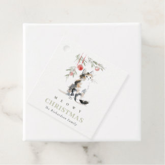 Etiquetas Para Recuerdos Cute Modern Watercolor Meowy Christmas Tree Cat