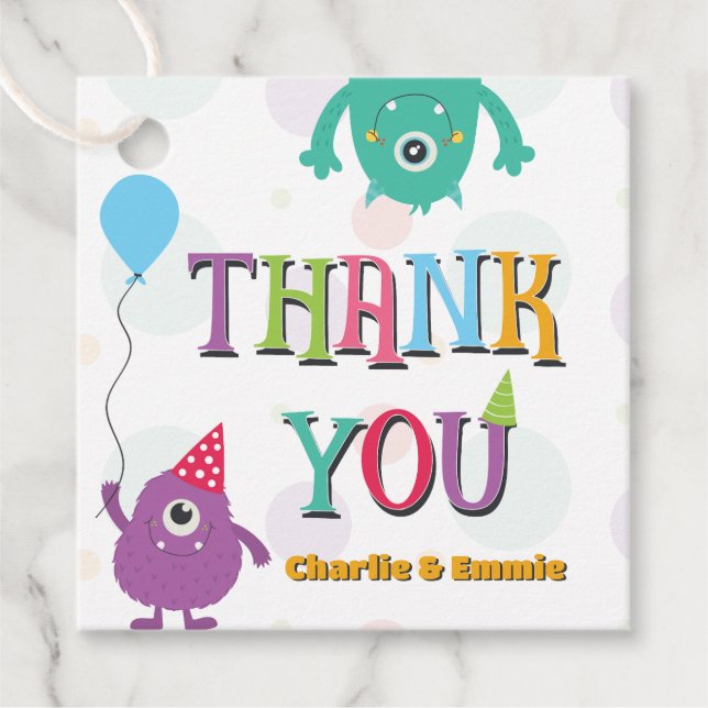 Etiquetas Para Recuerdos Cute pequeños monstruos fiesta de cumpleaños graci (Anverso)