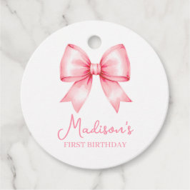 Etiquetas Para Recuerdos Cute Pink Bow Girl First Birthday