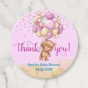 Etiquetas Para Recuerdos Cute Pink Teddy Bear Balloon Gracias Baby Shower