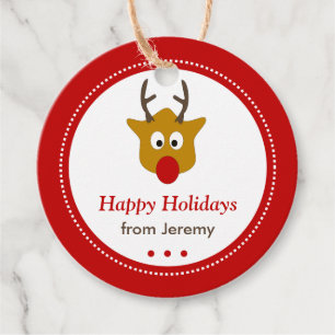 Etiquetas Para Recuerdos Cute Rudolph las vacaciones de los Navidades rojos