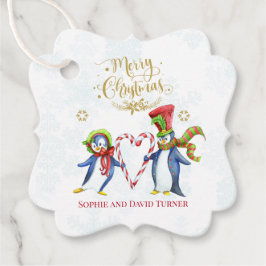 Etiquetas Para Recuerdos Cute Sr. y Sra. Penguins Merry Christmas Script