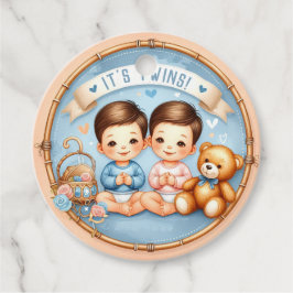 Etiquetas Para Recuerdos Cute Twin Boys Baby Shower Watercolor Teddy Bear