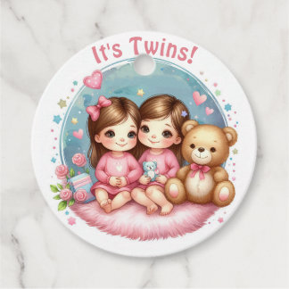 Etiquetas Para Recuerdos Cute Twin Chica Baby Shower Watercolor Teddy Bear