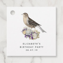Etiquetas Para Recuerdos Damasco de pájaro morado y floral de marfil