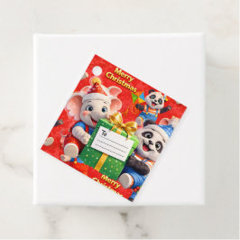 Etiquetas Para Recuerdos Danny y Dave elefante y panda Feliz Navidad