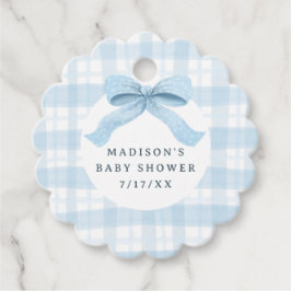 Etiquetas Para Recuerdos Darling Blue Watercolor Plaid and Bow Baby Shower