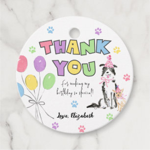 Etiquetas Para Recuerdos Dejemos que Pawty Dog First Birday Circle Gracias