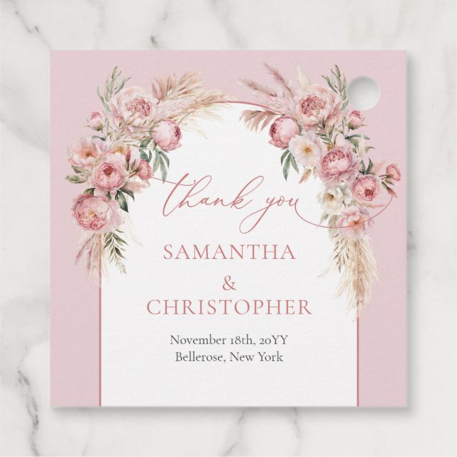 Etiquetas Para Recuerdos Delgado bouquet blush peonías arcos florales pampa (Reverso)